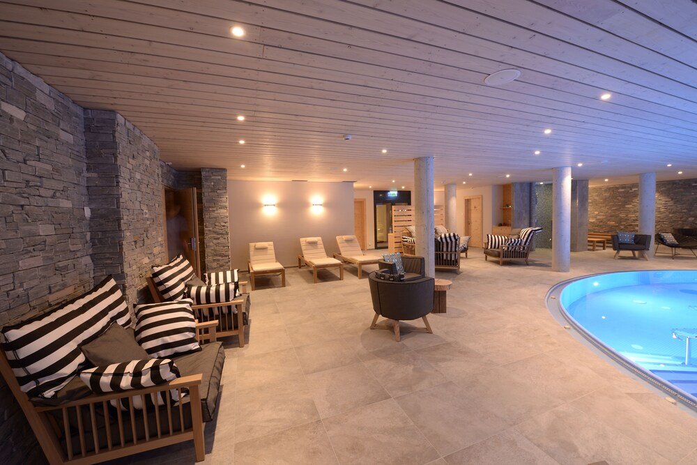 Pool area connecting the indoor and outdoor swimming pools