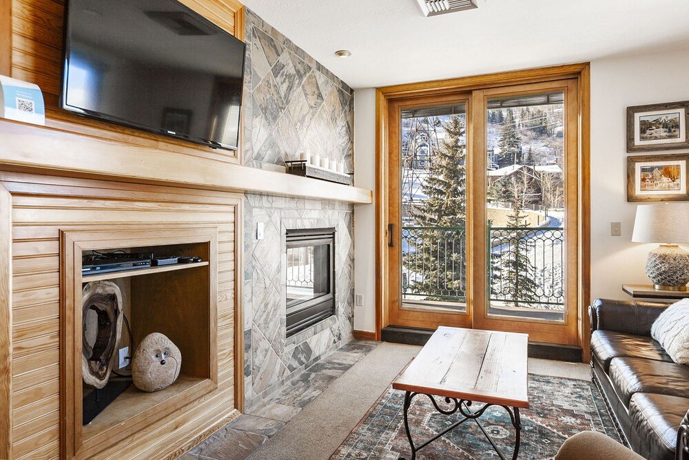 Modern living room with sofas in a Park City condo-hotel