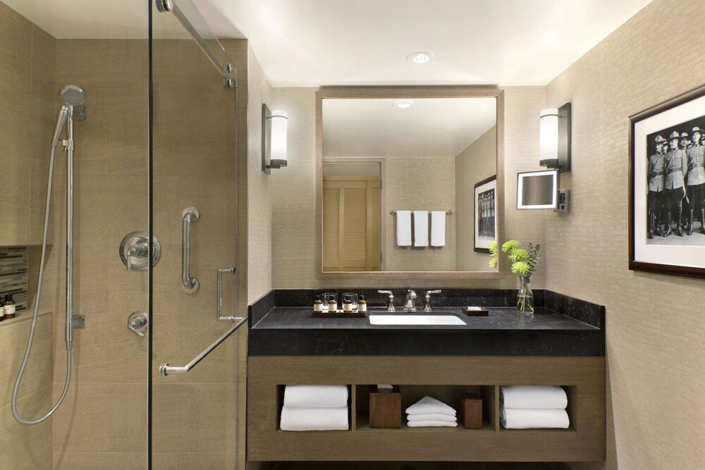 Modern bathroom in a guest room at the resort