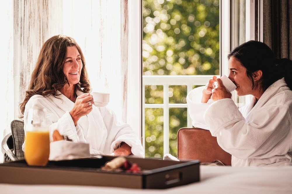 Spa robes laid out in the resort spa