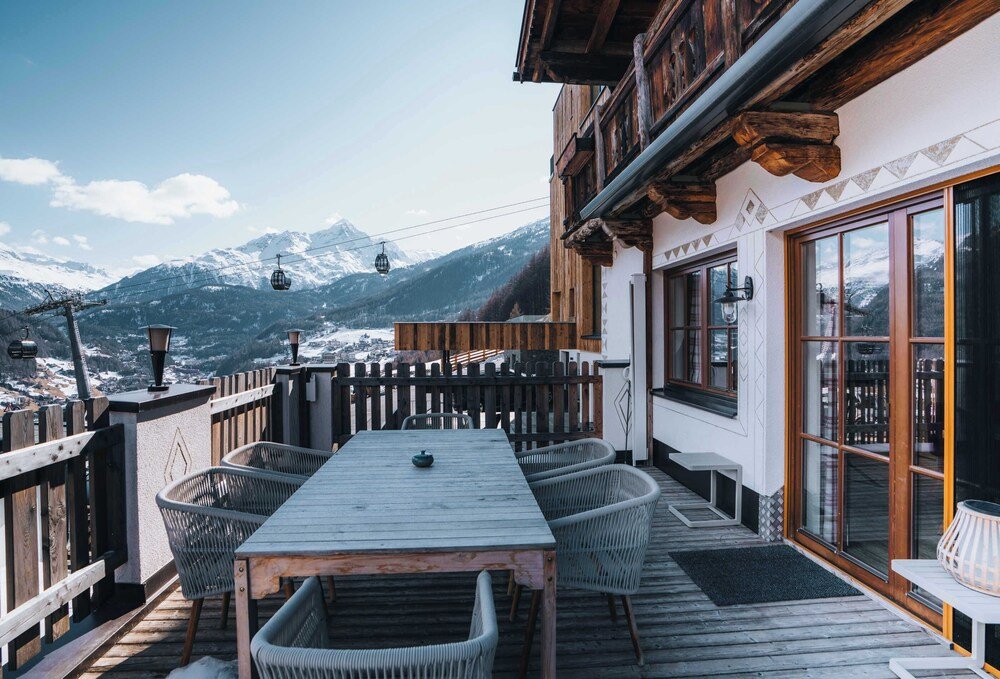 Wooden deck of the hotel with space to relax