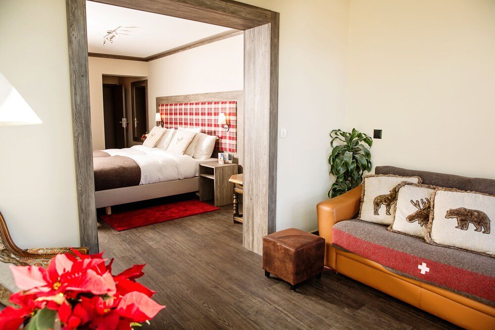 Modern bedroom in a guest room at Hotel Bristol in Verbier