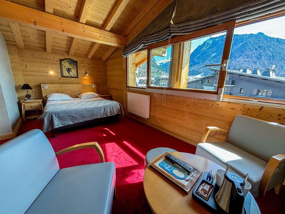 Wooden cabin-style room with warm lighting