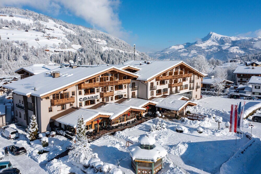 Snow-covered mountain resort in Kirchberg in Tirol