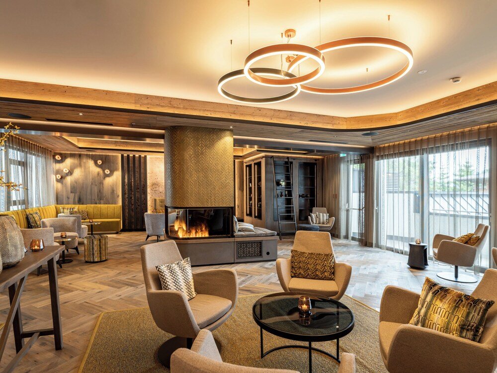 Modern living room with a fireplace