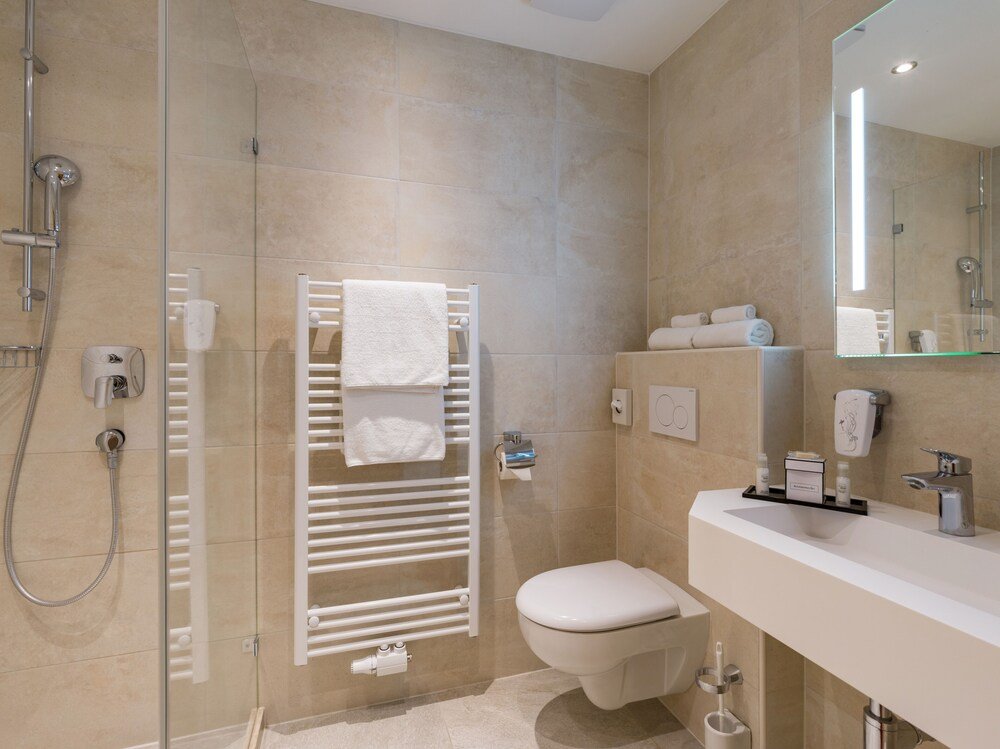 Modern bathroom with a glass shower