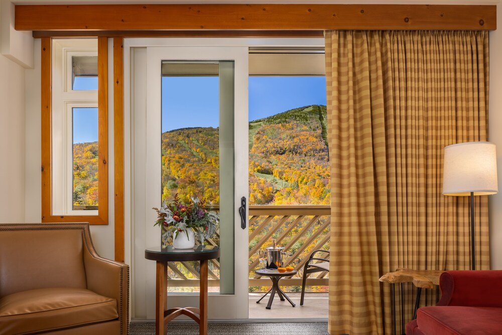 Hotel room with a view of the mountains