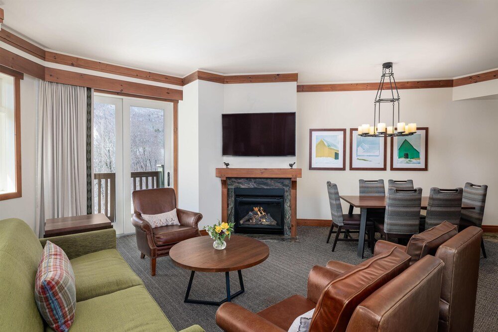 Living room with a sofa and fireplace