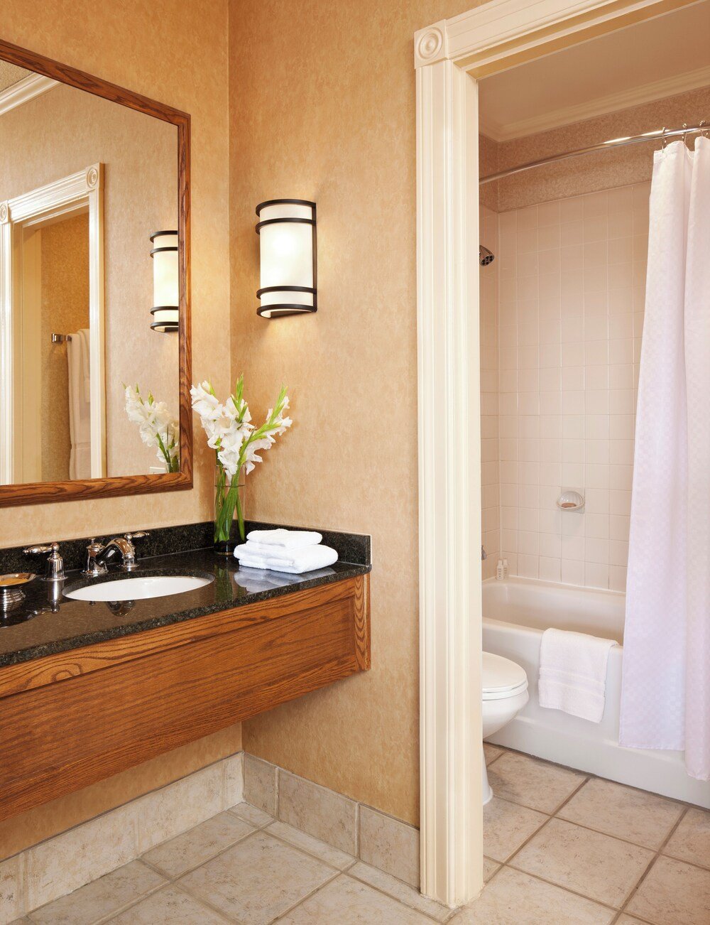 Bathroom in a guest room at Mammoth Mountain Inn
