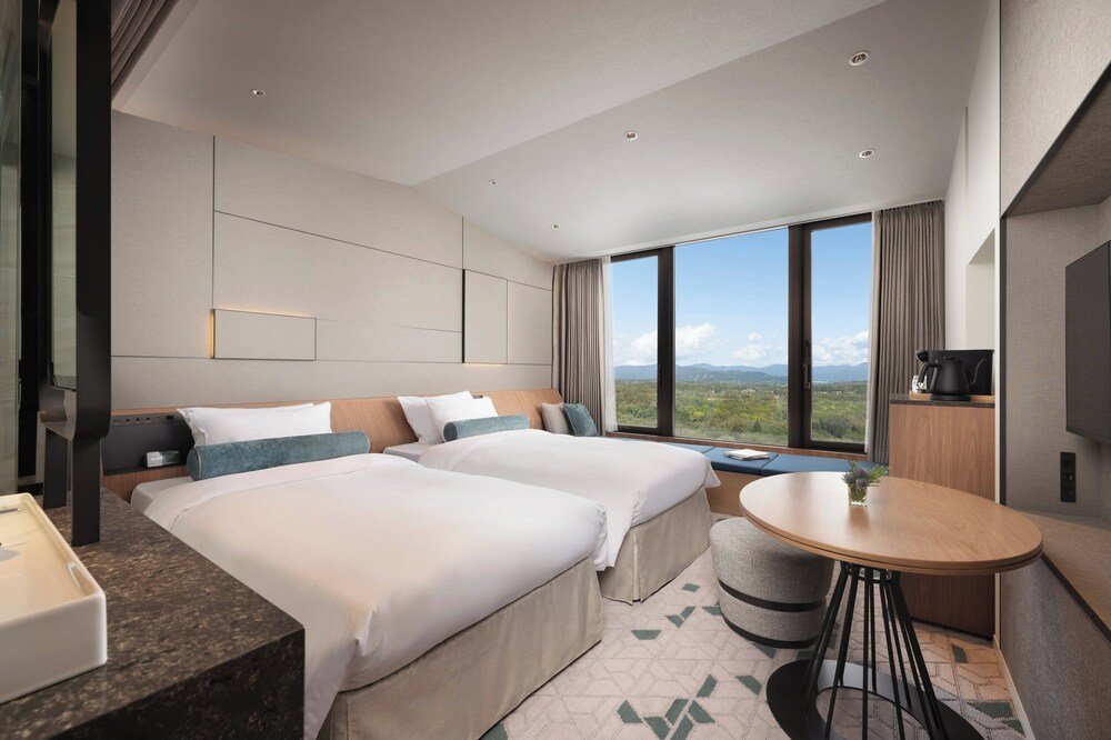 Hotel room with two beds