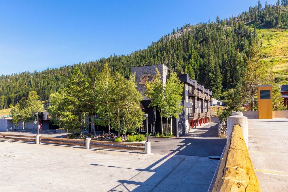 Stone building of Red Wolf Lodge in Olympic Valley