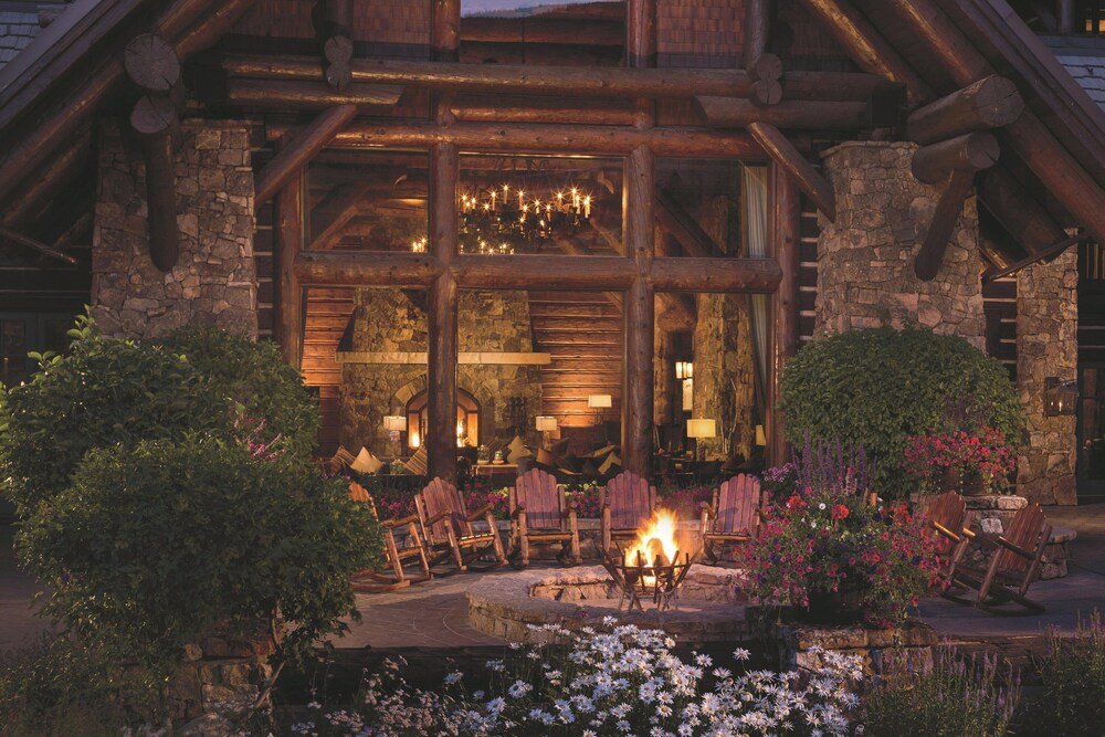 Log cabin style building with a stone facade at Bachelor Gulch