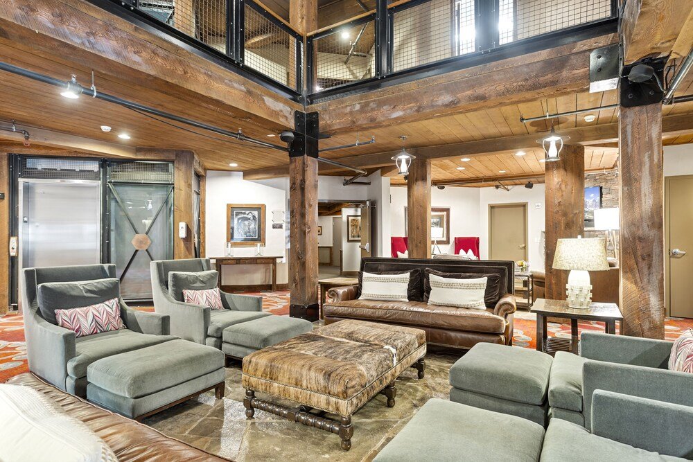 Spacious living area with a dining table