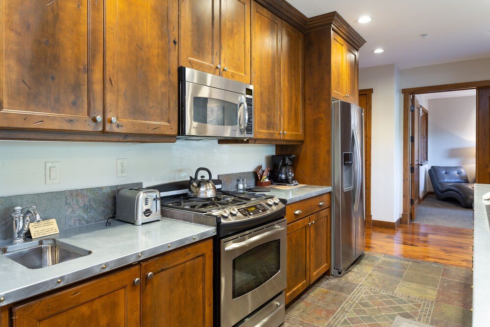 Kitchen with wooden cabinets