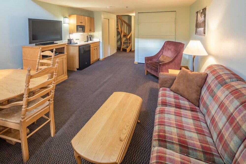 Compact living area in a hotel room