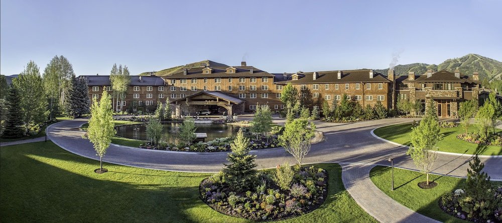 Large hotel complex surrounded by mountains