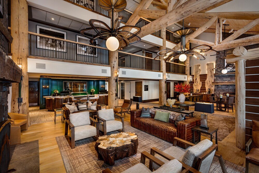 Spacious multi-level interior of the lodge in Jackson Hole