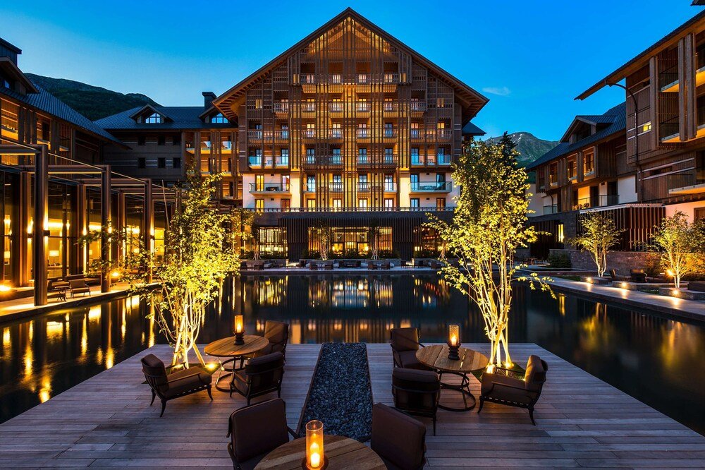 Hotel building with a swimming pool in Andermatt