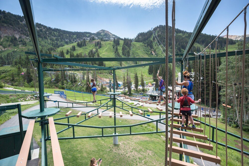 Rope bridge with wooden planks