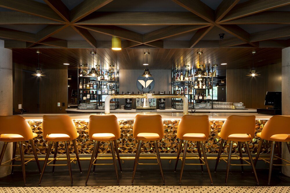 Bar area with a geometric patterned wall