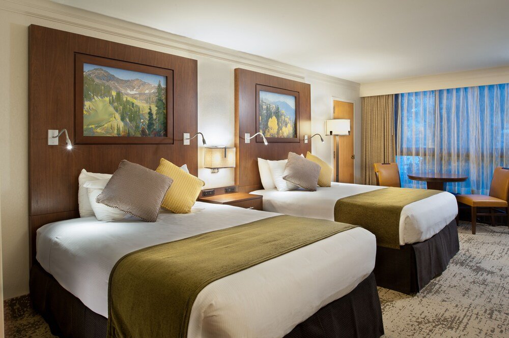 Hotel room with two beds
