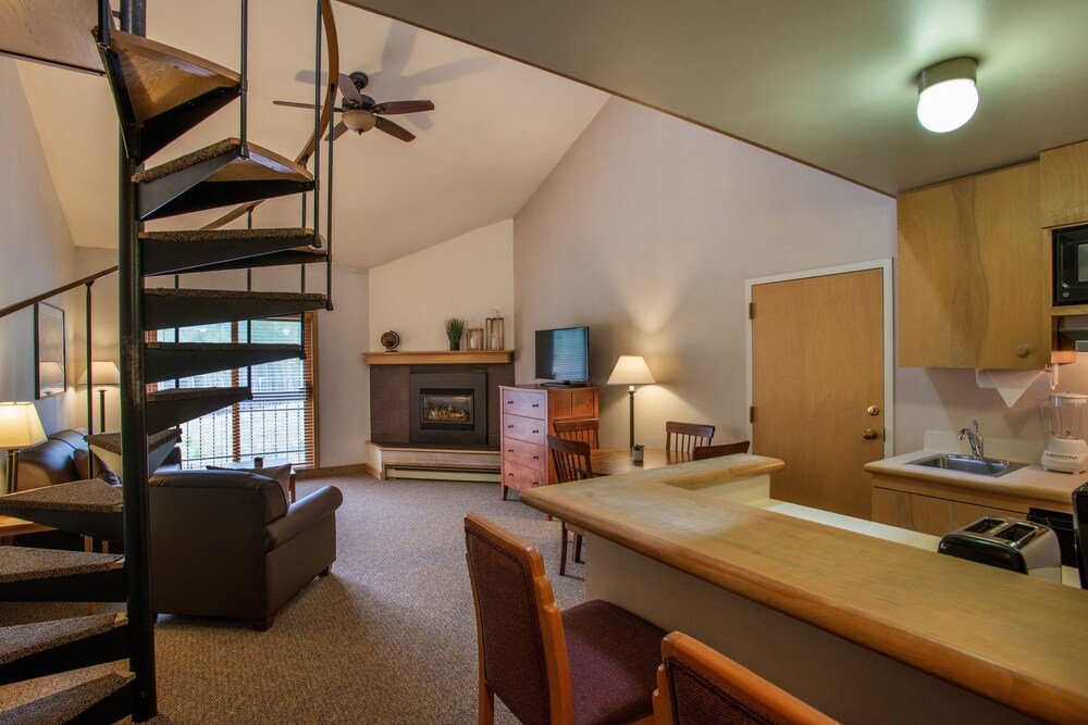 Compact living area in a hotel room